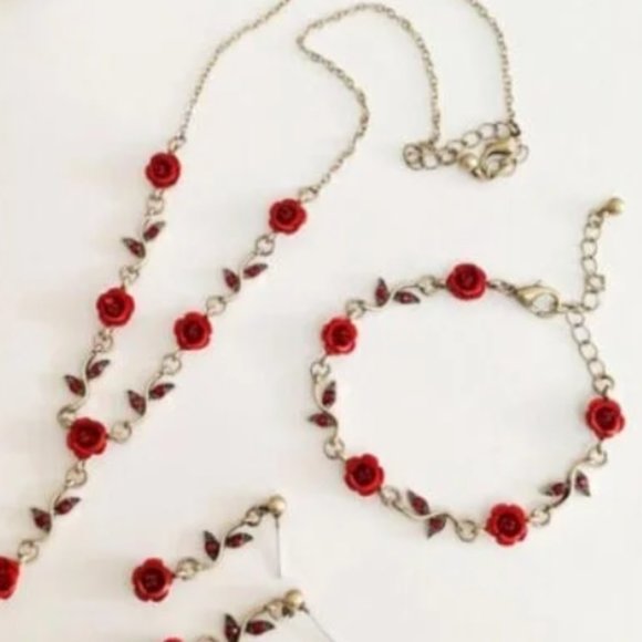 Betsey Johnson Jewelry - Beautiful Betsey Johnson Rose Necklace, Bracelet Earring Set